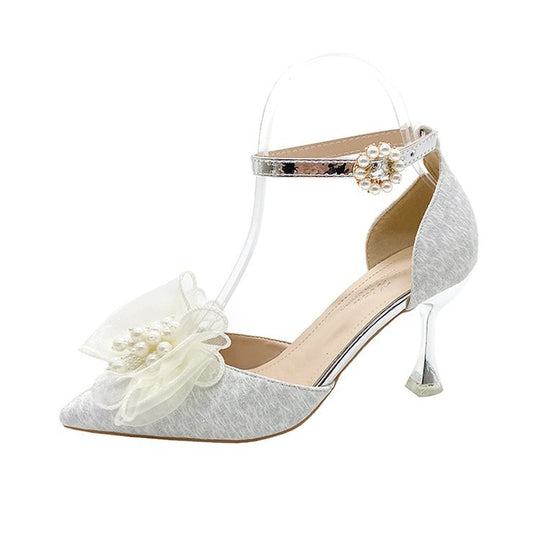 Damen elegante Pumps mit zierlichem Blumenschmuck EB