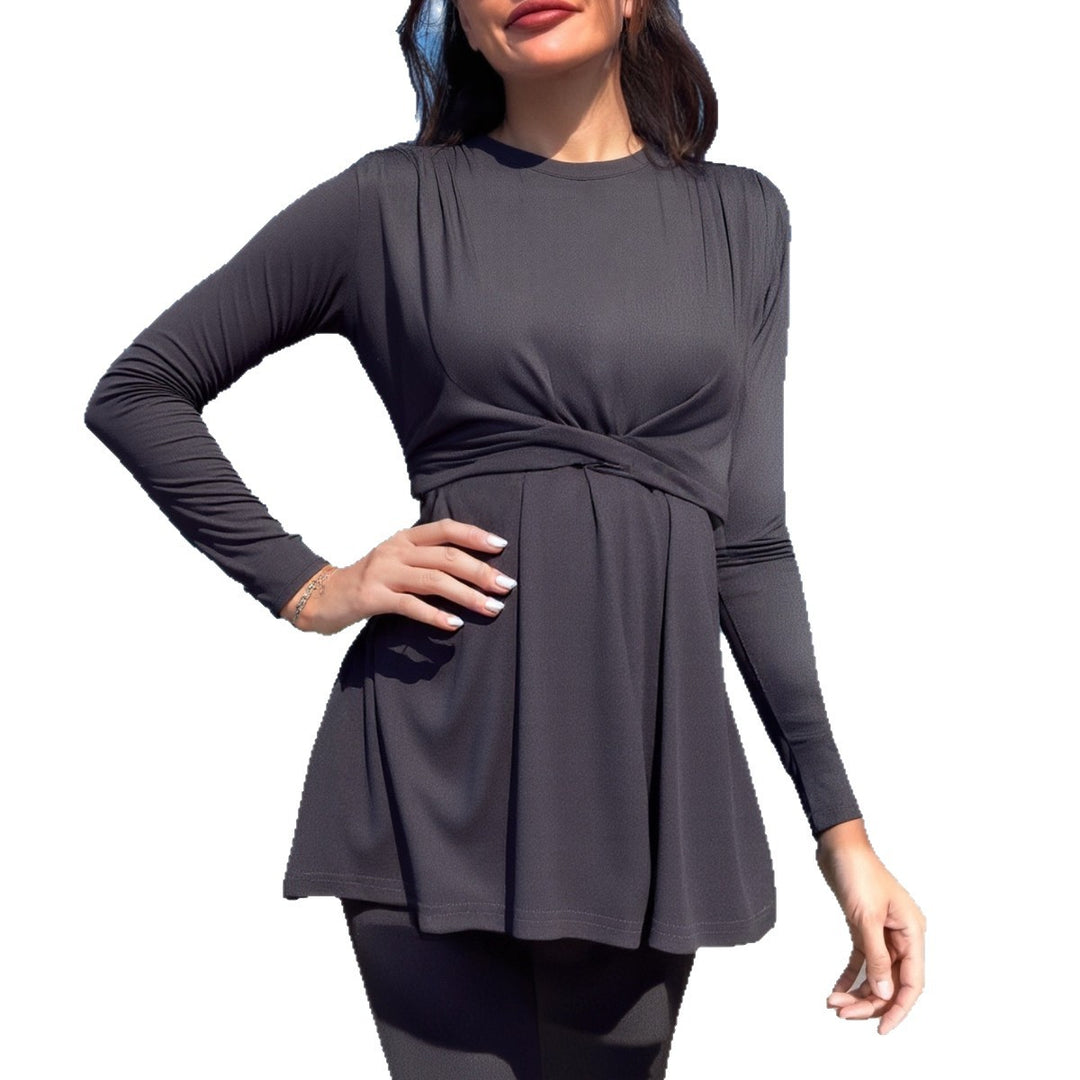 Damen modischer Longsleeve-Badeanzug mit Wickelrock EB