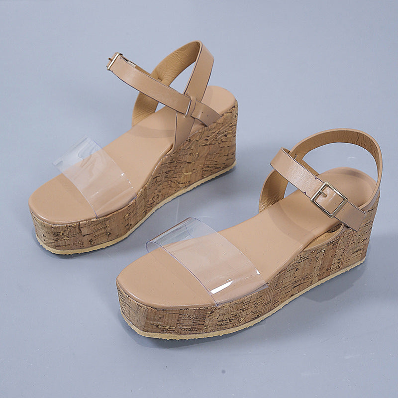 Damen Wedge-Pantoletten mit transparenter Riemen-Optik und Korksohle EB