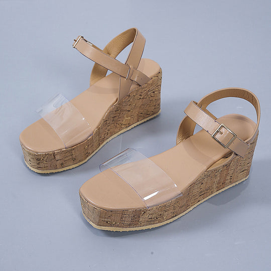 Damen Wedge-Pantoletten mit transparenter Riemen-Optik und Korksohle EB