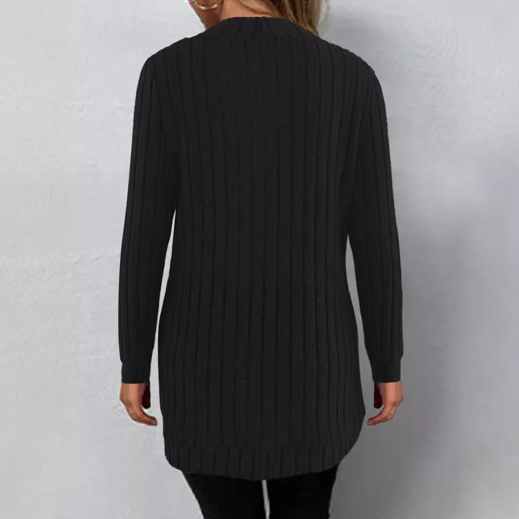 Damen gemütlicher Strickcardigan mit modernem Rippenmuster EB