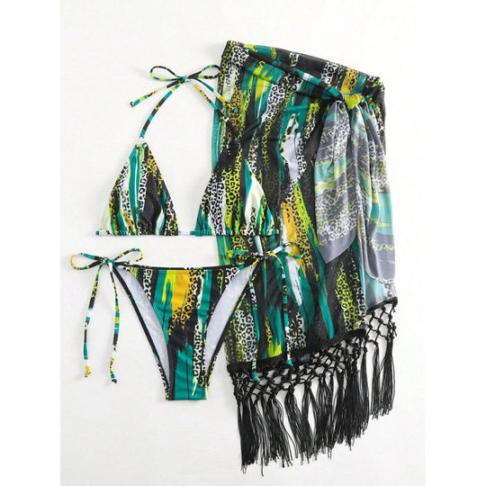 Damen Bikini-Set mit trendigem Fransenüberrock und verstellbaren Trägern EB