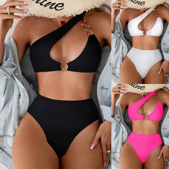 Damen Bikini-Set mit asymmetrischem Trägerschnitt und elegantem Ringdetail EB