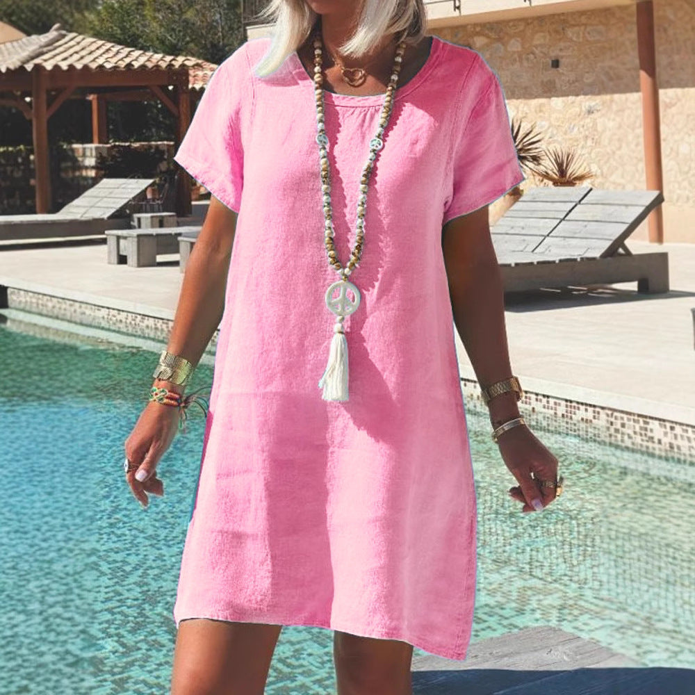 Damen Leichtes Strandkleid aus atmungsaktivem Leinen EB