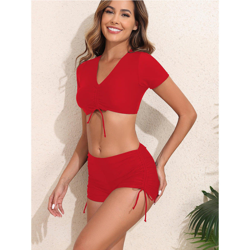 Damen Sportliches Bikini-Set mit kurzem Oberteil und schnürbarem Höschen EB