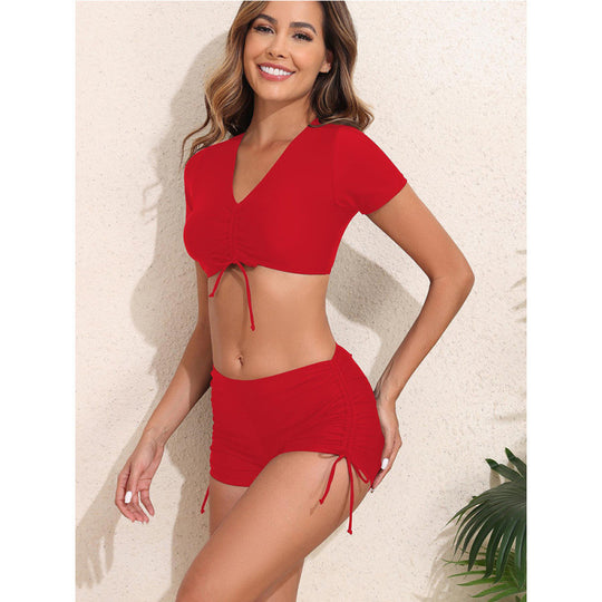 Damen Sportliches Crop-Top Badeanzug mit Raffung EB