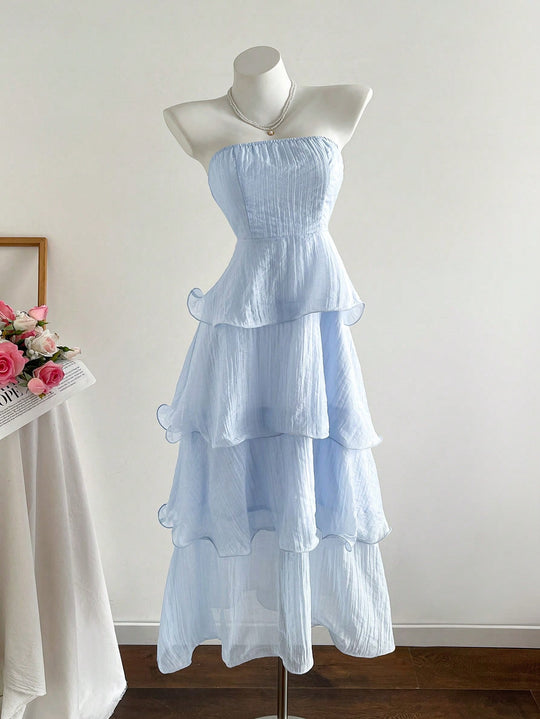Damen langes Strandkleid mit voluminösen Rüschendetails EB