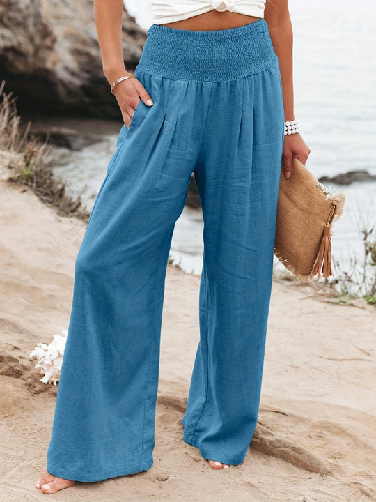 Damen weite Leinenhose mit elastischem Bund EB