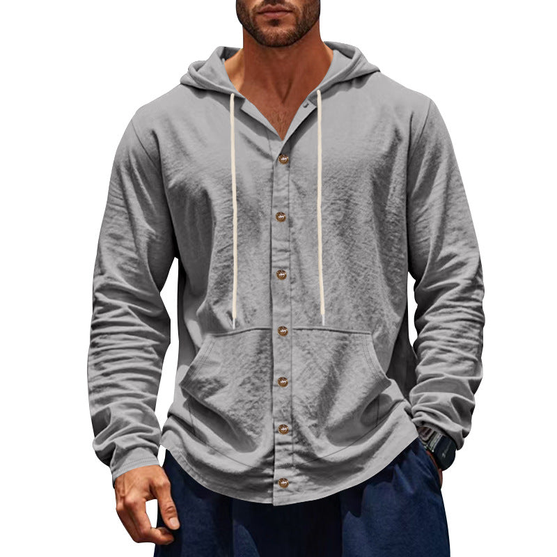 Herren Kapuzenshirt mit Knopfleiste und praktischen Taschen EB