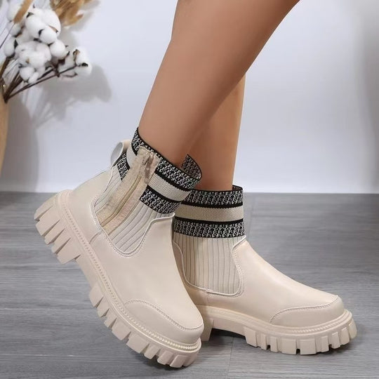 Damen Biker-Stiefel mit elastischem Strickansatz und robustem Profil EB