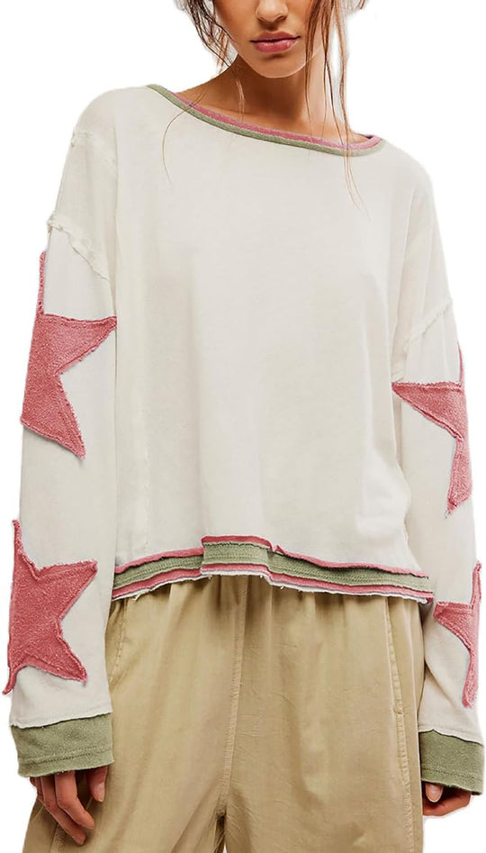 Damen lässiger Pullover mit Sternen-Design EB