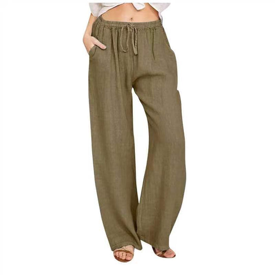 Damen nan weite Leinenhose mit Tunnelzug, hoher Bund und praktischen Seitentaschen EB