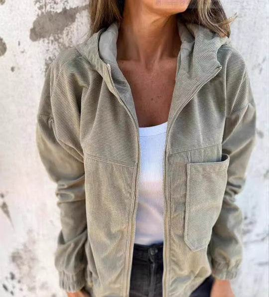 Damen leichte Kordjacke mit praktischen Taschen EB