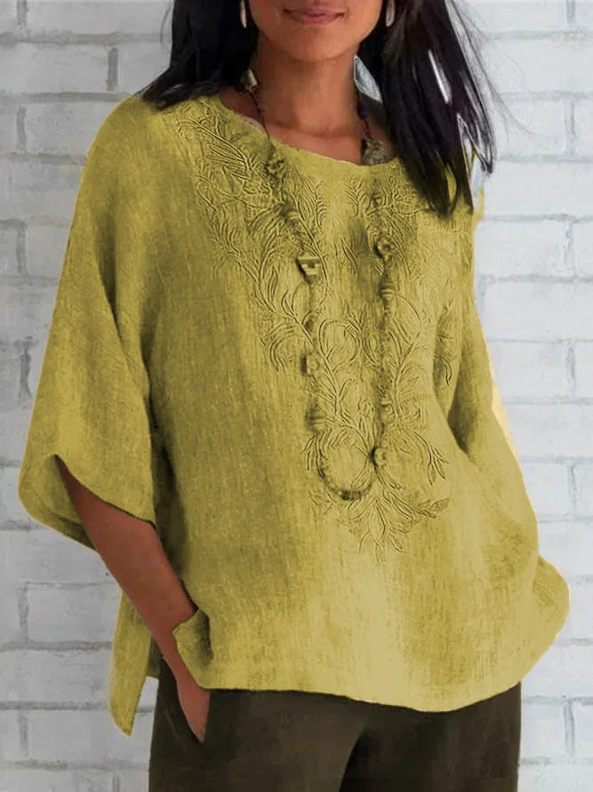Damen bestickte Leinenbluse EB