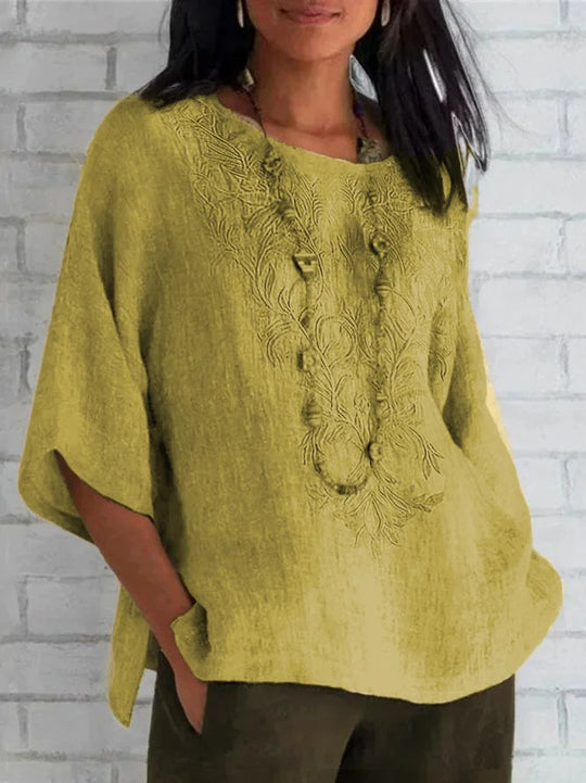 Damen bestickte Leinenbluse EB
