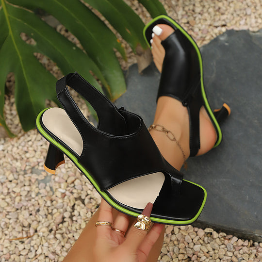 Damen Offene Stiefelsandalen mit modischem Zipper und komfortablem Absatz EB