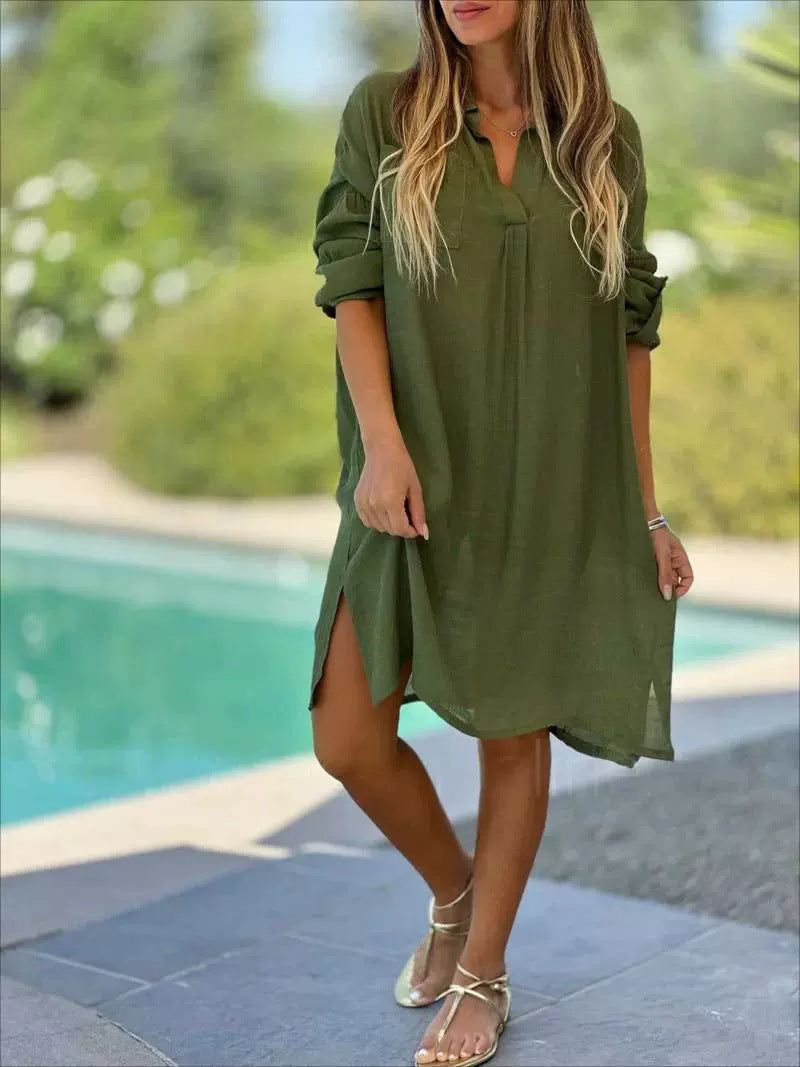 Damen Leichtes Hemdblusenkleid aus luftiger Baumwolle mit Knopfdetails EB
