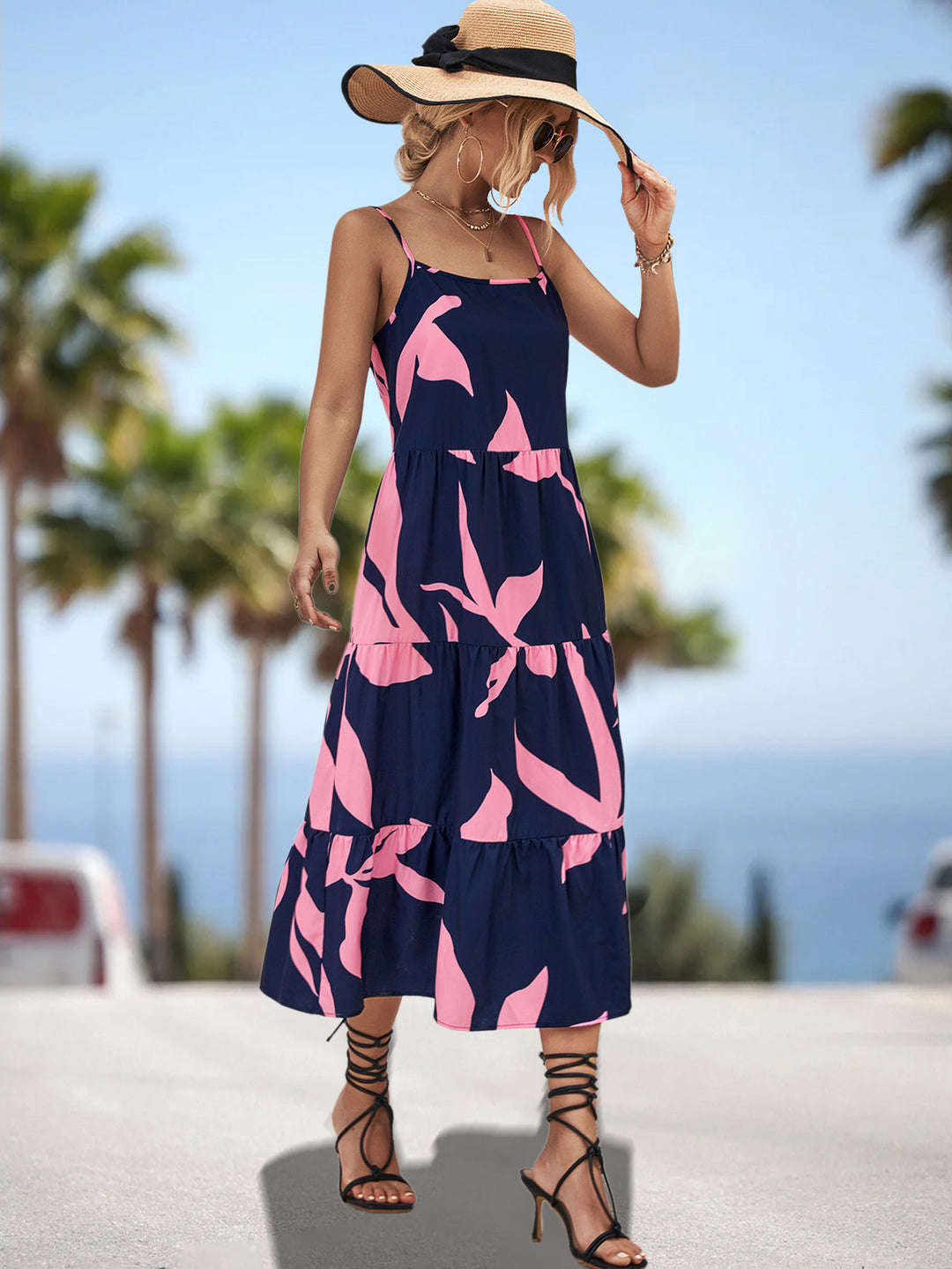 Damen Maxikleid mit elegantem Rüschen-Design und botanischem Print EB