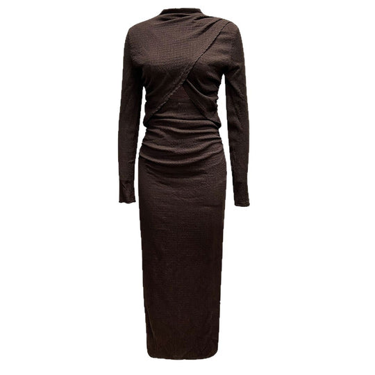 Damen geripptes Maxikleid mit gedrehtem Vorderteil Cut-Out taillierter Raffung und hohem Seitenschlitz Eichborn Berlin