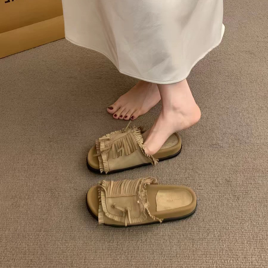 Damen Bequeme Slipper mit fransigem Design und weichem Fußbett EB