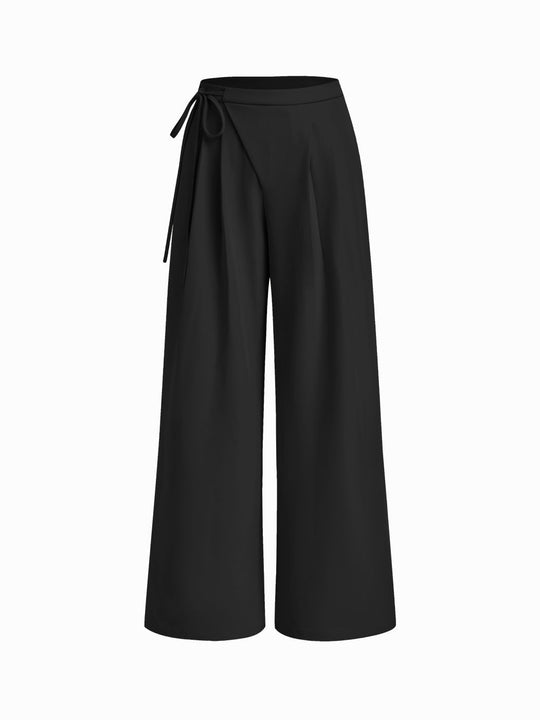 Damen Weite Nadelstreifen-Hose mit Wickel-Taille EB