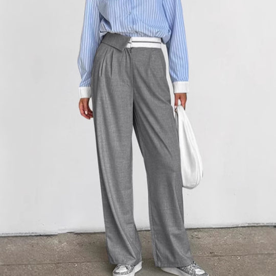 Damen Elegante weite Hose mit schickem Gürtel und Falten EB