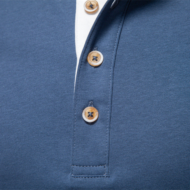 Herren nan legeres Baumwoll-Langarmshirt mit kurzer Knopfleiste und Stehkragen EB