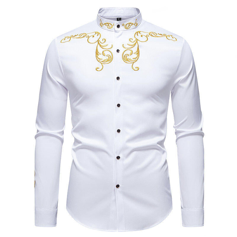 Herren Langarmhemd mit eleganter Stickerei und modernem Kragen EB