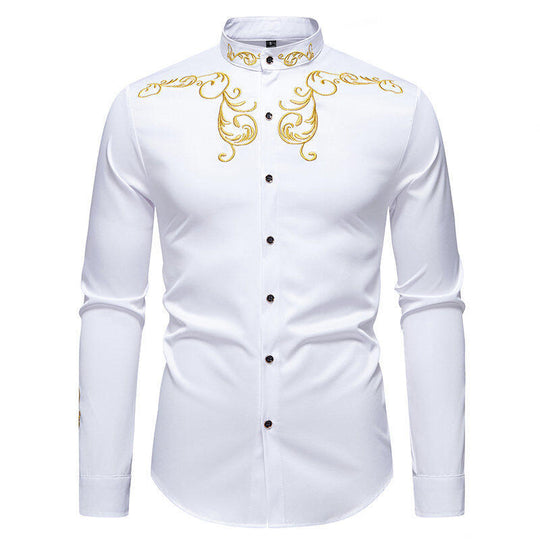 Herren Langarmhemd mit eleganter Stickerei und modernem Kragen EB