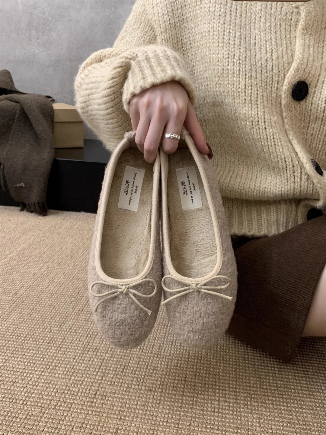 Damen Fleece Ballerinas mit flexiblem Absatz EB