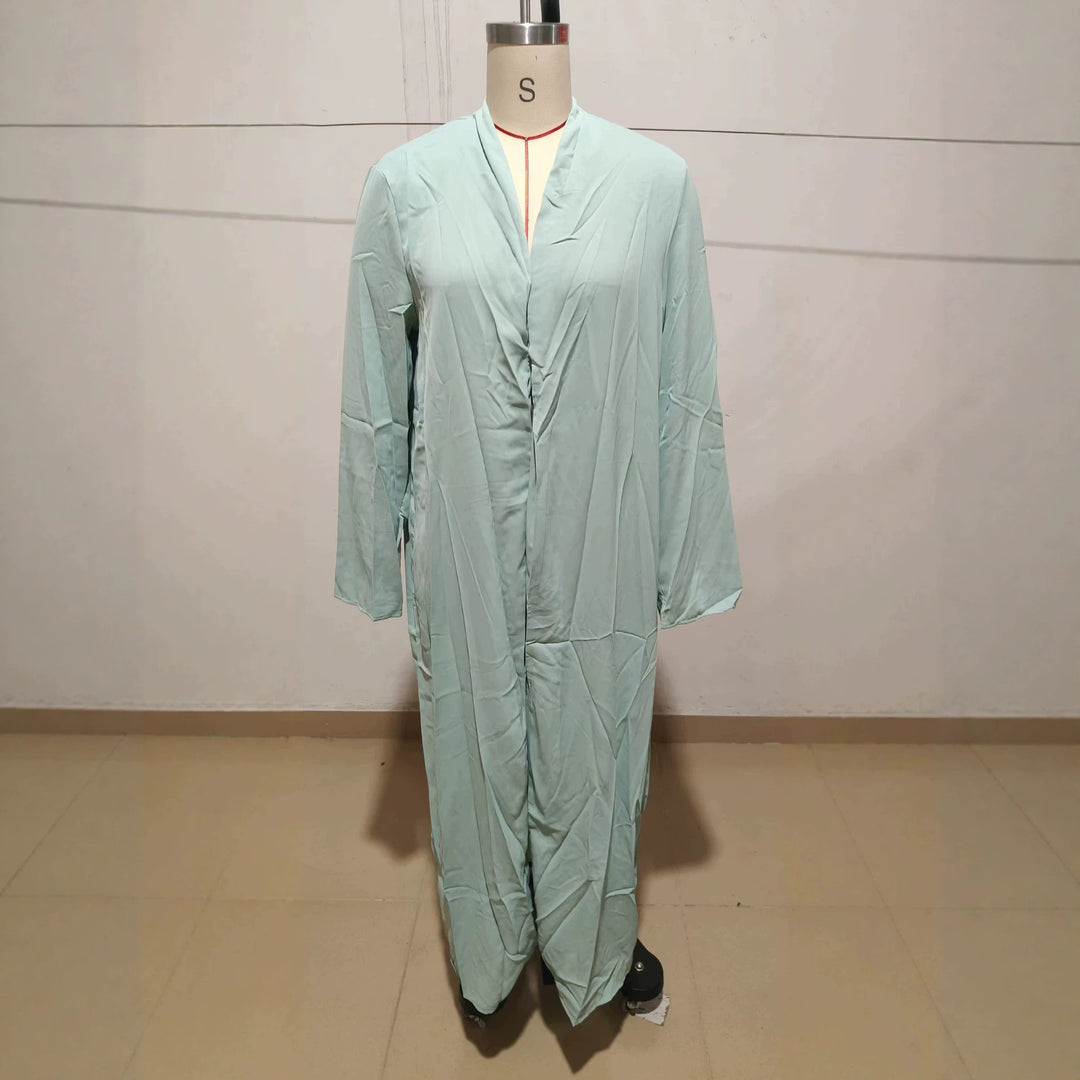 Damen Langer Kaftan‑Mantel mit fließender V‑Ausschnitt Drapierung EB