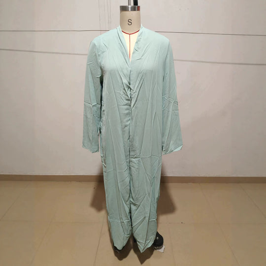 Damen Langer Kaftan‑Mantel mit fließender V‑Ausschnitt Drapierung EB