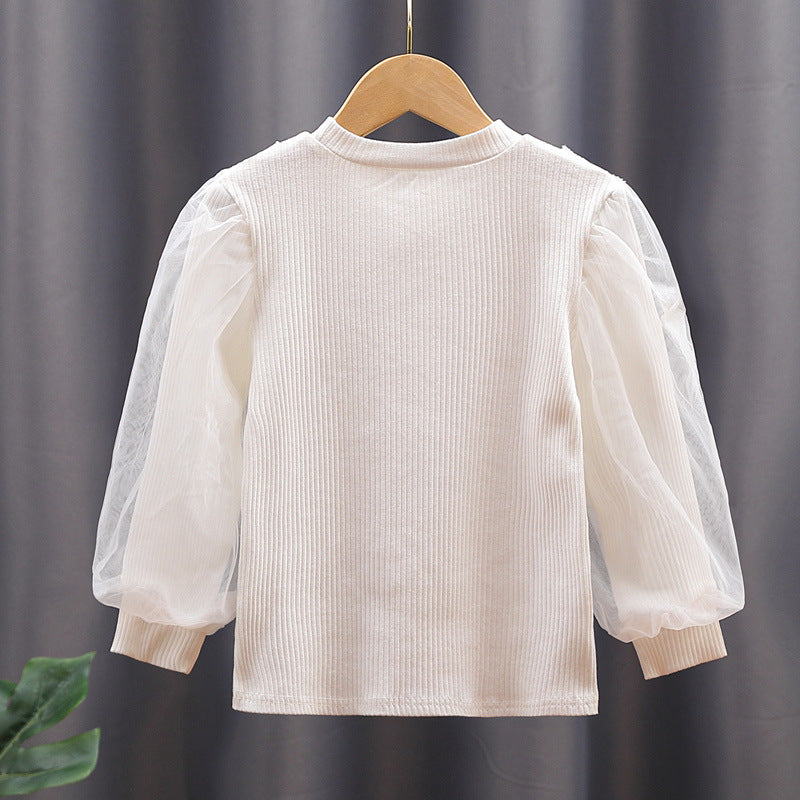 Damen Sweatshirt mit Tüllärmeln und Rüschendetails EB