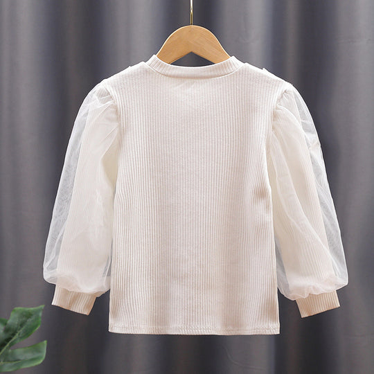 Damen Sweatshirt mit Tüllärmeln und Rüschendetails EB