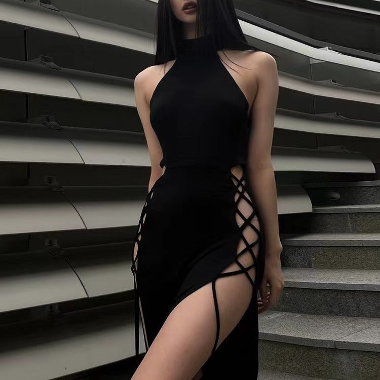 Damen Cut-Out Maxikleid mit seitlichen Schnürdetails und figurbetontem Schnitt EB