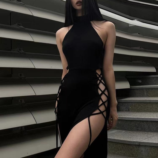 Damen Cut-Out Maxikleid mit seitlichen Schnürdetails und figurbetontem Schnitt EB
