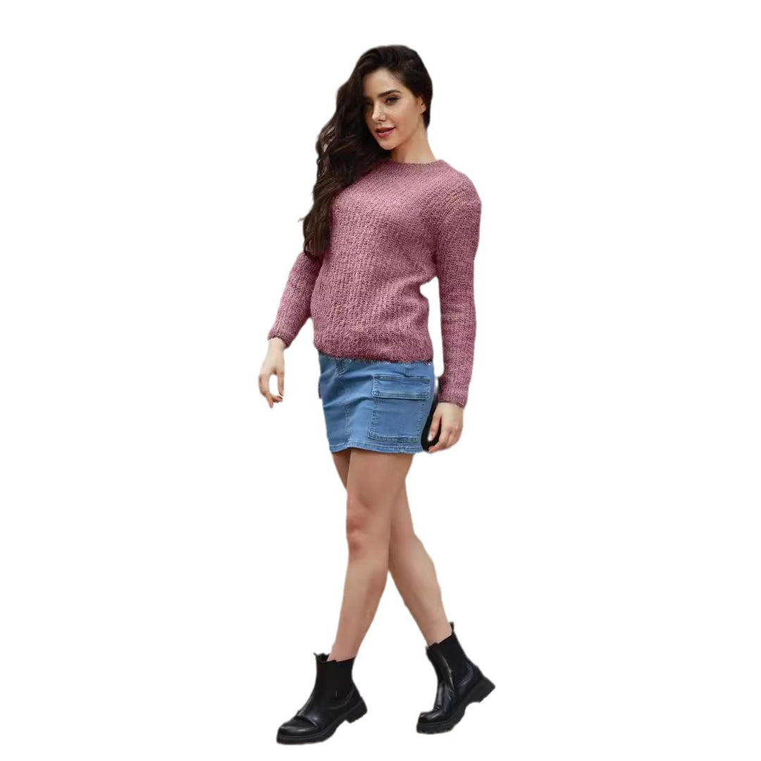 Damen weicher Strickpullover mit lässigem Schnitt und strukturiertem Material EB