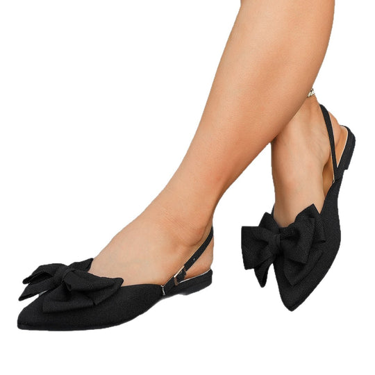 Damen Spitz zulaufende Slingback-Ballerinas mit großer Stoffschleife und flacher Gummisohle EB