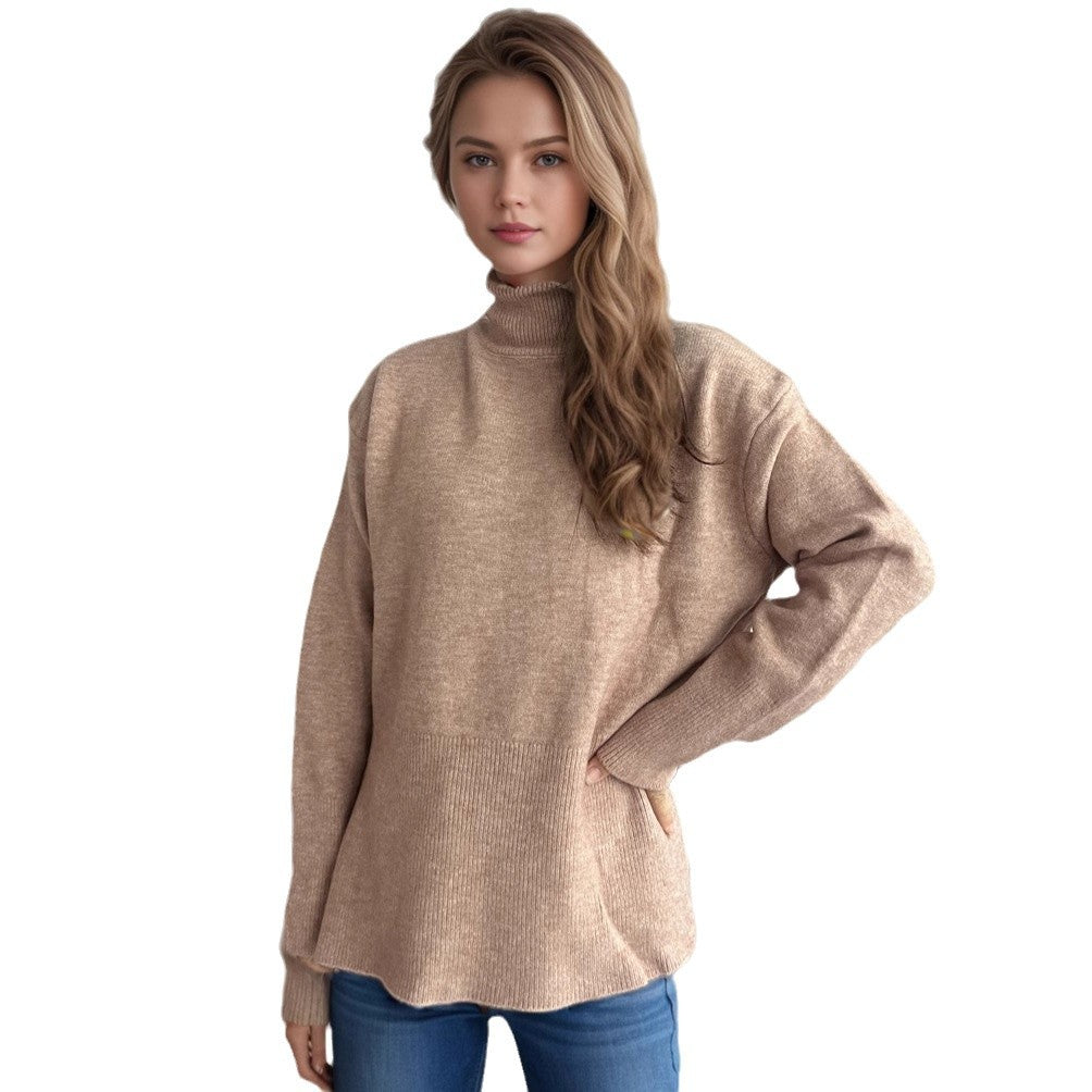 Damen Pullover mit hohem Kragen und asymmetrischem Saum EB