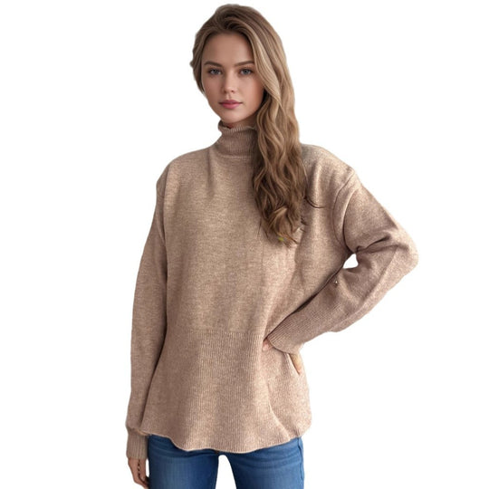 Damen Pullover mit hohem Kragen und asymmetrischem Saum EB