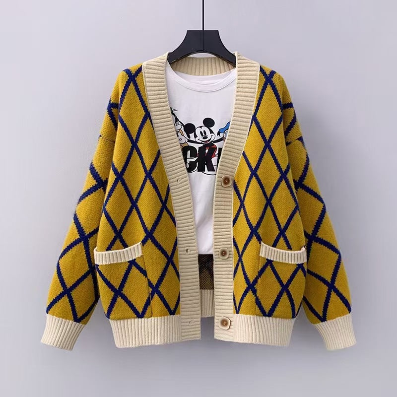 Damen Grobstrickcardigan mit Karomuster EB