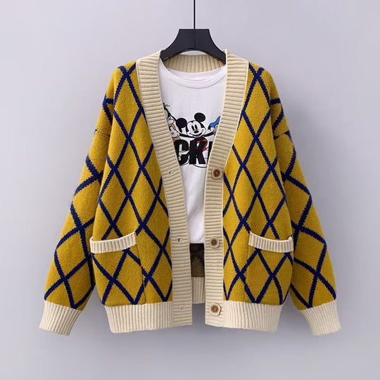 Damen Grobstrickcardigan mit Karomuster EB