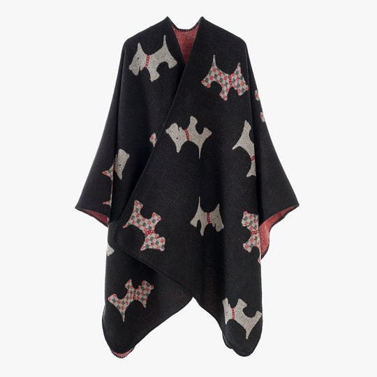 Damen Reversibler Wollmix-Umhang mit Terrier-Jacquardmuster EB