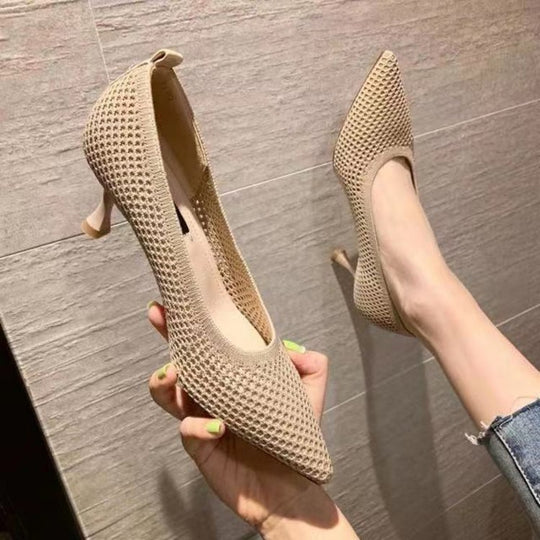 Damen elegante Spitzen-Pumps mit perforiertem Obermaterial EB