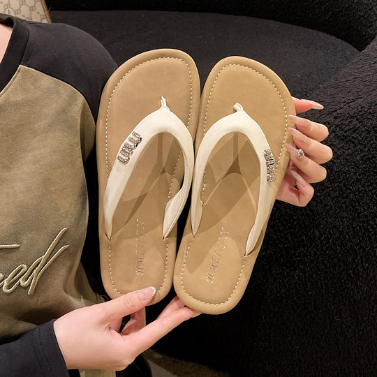 Damen modische Flip-Flops mit funkelndem Riemen und weichem Fußbett EB