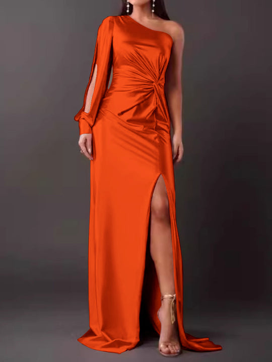 Damen Abendkleid mit asymmetrischem Ausschnitt und eleganter Faltenlegung EB