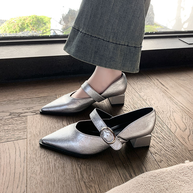 Damen elegante Slingback-Pumps mit breitem Riemen und blockiertem Absatz EB