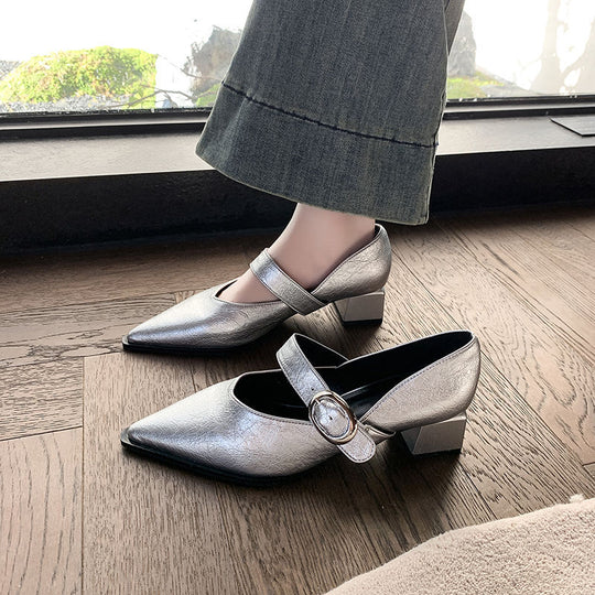 Damen elegante Slingback-Pumps mit breitem Riemen und blockiertem Absatz EB