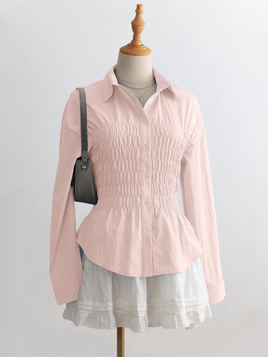Damen nan taillierte Hemdbluse mit geraffter Brustpartie und Schößchen EB