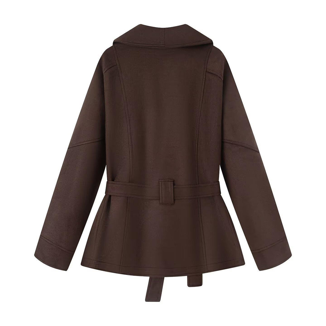 Damen elegante Jacke mit Taillengürtel und modernem Kragen EB